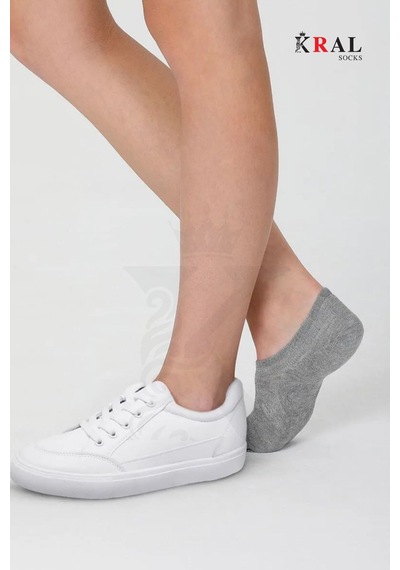 Kral Socks Kadın Pamuklu Terletmez 10'lu - 10 Çift Yazlık Görünmez Çorap Gri