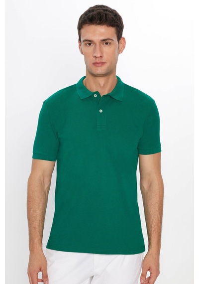 Tudors Erkek Slim Fit Dar Kesim Pamuklu Yumuşak Dokulu Serin Tutan Kumaş Düz Pike Yeşil Polo Yaka Tişört-31621-yeşil Yeşil
