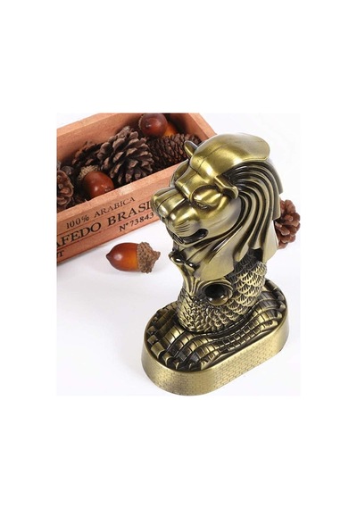 Vintage Metal Singapur Merlion Biblo Antik Bronz 16 Cm