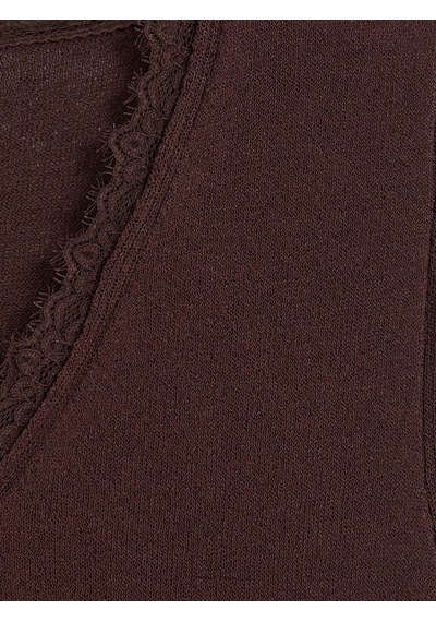 Lcw Comfort Kahverengi V Yaka Dantel Detaylı Kadın Süveter