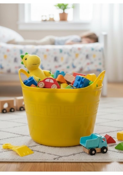 Sarı Esnek Plastik Kova 20 Litre, Temizlik Kovası, Esneyebilen Oyuncak Ve Çamaşır Sepeti Çok Renkli
