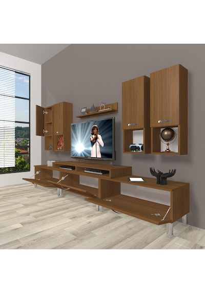 Decoraktiv Ekoflex 8da Slm Krom Ayaklı Tv Ünitesi Tv Sehpası Ceviz