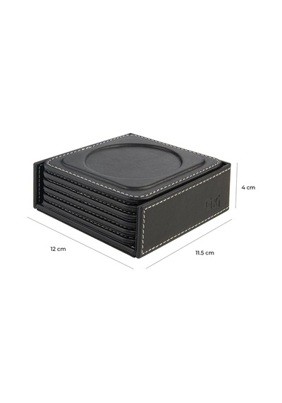 Bardak Altlığı,6'li Set,masaüstü Yuvarlak Cup Coaster,vegan Suni Deri,11x11 Cm.,siyah Diğer