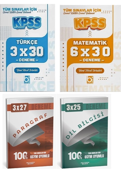 Bigelio + Anla Kazan Kpss Türkçe + Matematik + Paragraf + Dil Bilgisi Deneme 4 Lü Set