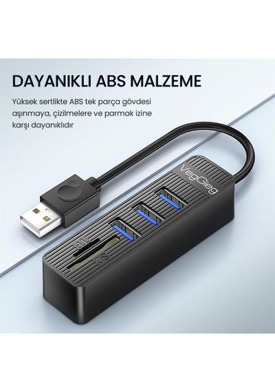 Tr Usb 2.0 Sd - Microsd Kart Okuyucu Ve 3 Port Usb Çoklayıcı Hub