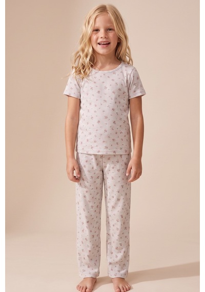 Siyah İnci Pamuklu Fitilli Kaşkorse Örme Pijama Takım 26120402 Taş Rengi