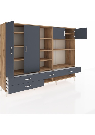 Hyperion Dolap 12 Raflı 4 Çekmeceli 4 Kapaklı 220x44x163 Çam-antr Çam-antrasit