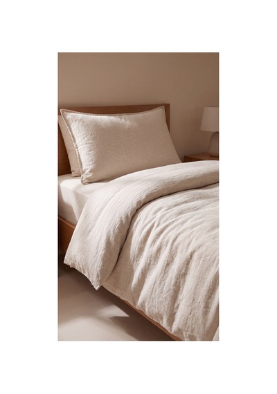 %100 Pamuk Keten Tek Kişilik Nevresim Takımı Lastikli Çarşaflı 160x200 Cm Taş - 904795714 Taş