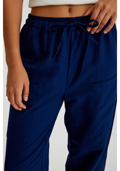 Barbora Keten Günlük Pantolon Beli Lastikli Bağcıklı Ln15lacivert7 001