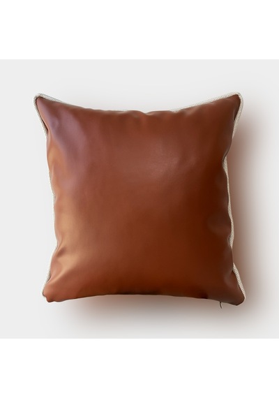 "charm" Dokulu Deri Kırlent Kılıfı - 45x45 Taba - Krem