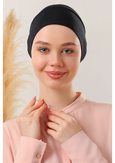 Melodi Scarf Kadın Tesettür Pratik Hazır Geçme Bone Geçmeli Bone Siyah Siyah-siyah Siyah