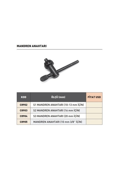 Fett 10mm Harvest Mandren Anahtarı