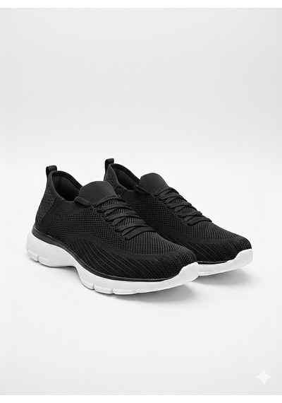 Voyager Bağcıklı Triko Kalın Taban Kadın Sneaker Ayakkabı B042 Siyah