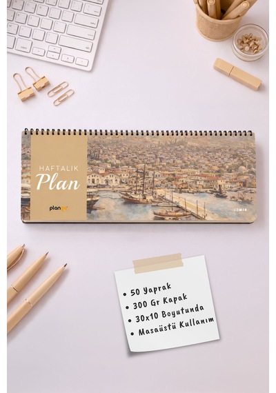 Tarihsiz Spiralli Haftalık Masaüstü Planlayıcı - İzmir - 10x30 Cm Plango Turkuaz