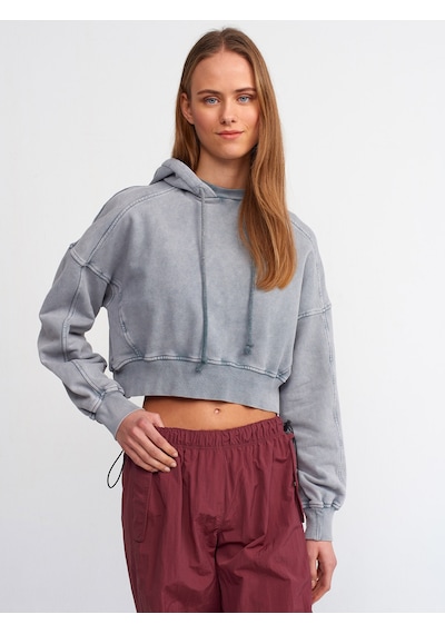 Dilvin Yıkama Efektli Sweatshirt Gri