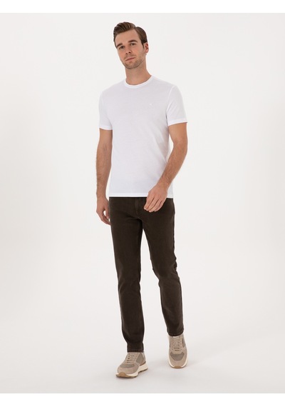 Beyaz Slim Fit %100 Pamuk Bisiklet Yaka Basic T-shirt