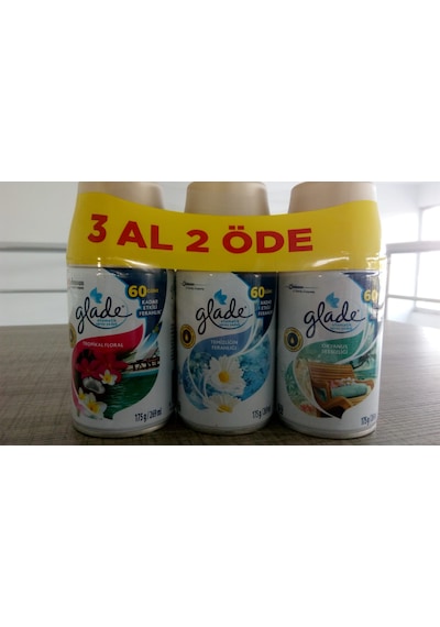 Glade Otomatik Yedek Sprey Tropical + Okyanus Sessizliği + Temizliğin Ferahlığı 3 x 269 ML
