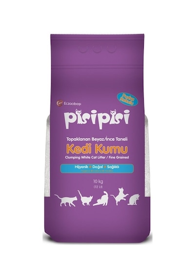 Pisi Pisi Pudra Kokulu Topaklaşan İnce Taneli Kedi Kumu 10 KG