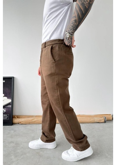 Kahverengi Dokulu Basic Baggy Pantolon
