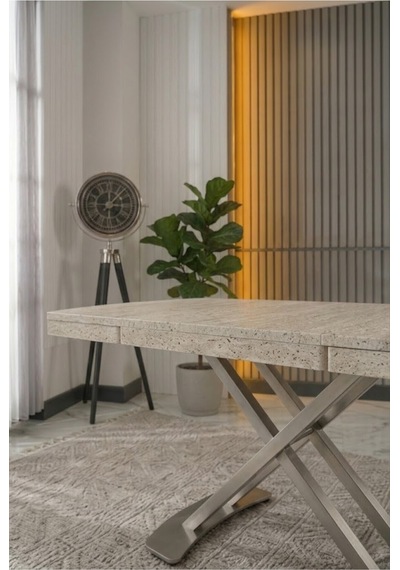 Venoxa Premium 80x120 / 80x180 Ölçülü Mdf Masa Tek Masadır Traverten Traverten