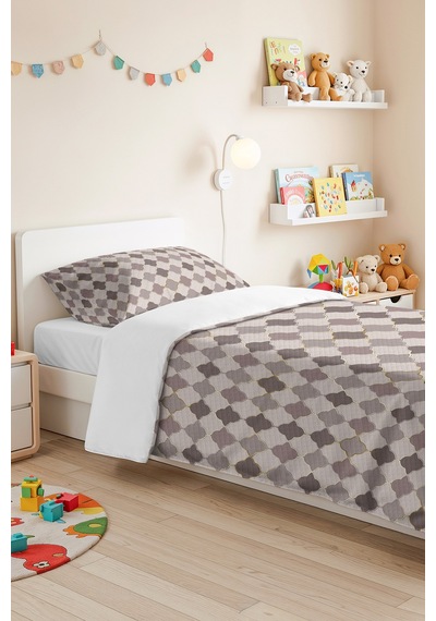 Gri Geometrik Modern Genç Odası Tek Kişilik Pike Takımı-vizon Ekru 160x220 Cm Kapitone Yatak Örtüsü Mahmur Kül Melodisi