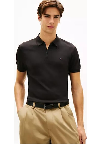 Tommy Hilfiger Erkek Normal Kesim Kısa Kollu Pamuklu Yarım Fermuarlı Siyah Polo Yaka T-shirt Mw0mw42758-bds-13599 Siyah