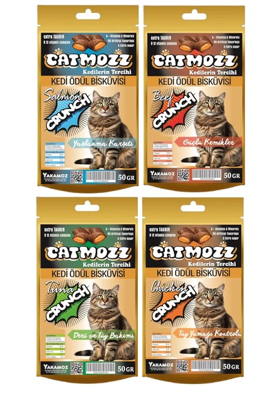 Catmozz Crunch Dışı Çıtır İçi Yumuşak Karışı Kedi Ödül Bisküvisi 4 x 50 G