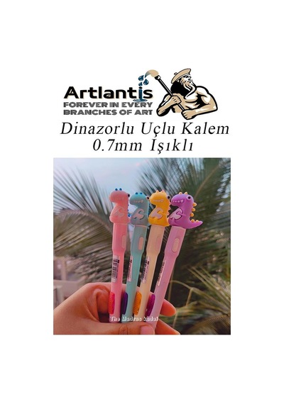 Işıklı Dinazor Uçlu Kalem Seti Sarı 0.7 Mm 1 Paket Dinazor Başlıklı Versatil Kalem Süslü Silikonlu Hediyelik Kalem Sarı