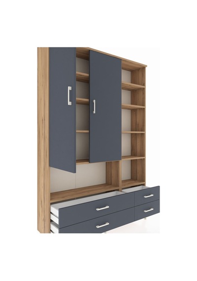 Arges Dolap 10 Raflı 4 Çekmeceli 2 Kapaklı 132x30x195 Çam-antrasit/antrasit Antrasıt/antrasıt Arges Dolap 10 Raflı 4 Çekmeceli 2 Kapaklı 132x30x195 Çam-antrasit/antrasit Antrasıt/antrasıt