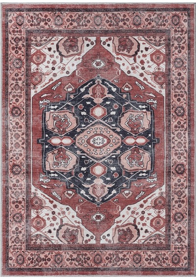 Otantik Madalyon Desenli Kırmızı Eskitme Halı - Ar1005rr