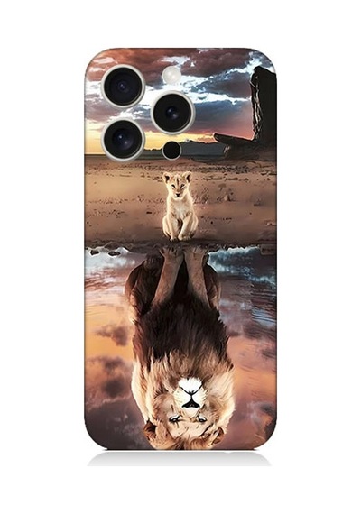 Apple Uyumlu iPhone 15 Pro Max Silikon Kılıf Yavru Aslan Ve Yansıması