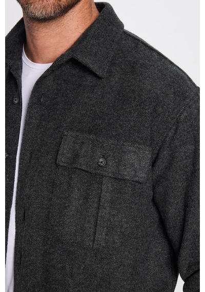 Tudors Erkek Relax Fit Rahat Kesim Oduncu Çift Cepli Düğmeli Gri Düz Kışlık Gömlek-32290 Gri