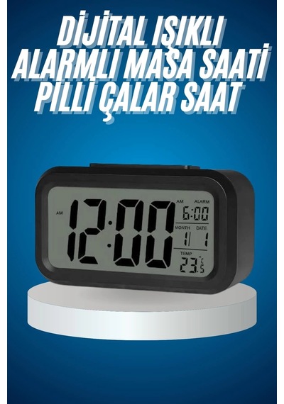 Buğz Işıklı Dereceli Masa Ofis Saati Alarmlı Termometre Takvim Çalar Saat .