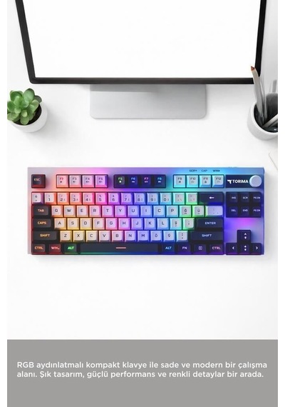 Yazı Aleti Renkli Bağlantılı Kablolu Klavye Rgb Işıklı Sessiz Q Klavye Tk12 Siyah Beyaz