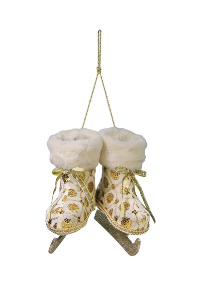 Yılbaşı Süsü Altın Pullu Paten Beyaz 20 Cm