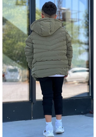 Pina Kids Erkek Çocuk Çıkarılabilir Kapüşonlu Sık Dikişli Nova Kumaş Kışlık Şişme Mont Km4016 Haki