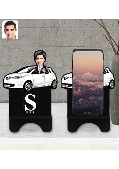 Kişiye Özel Plakalı Erkek Renault Zoe Karikatürlü Ahşap Biblo Tel