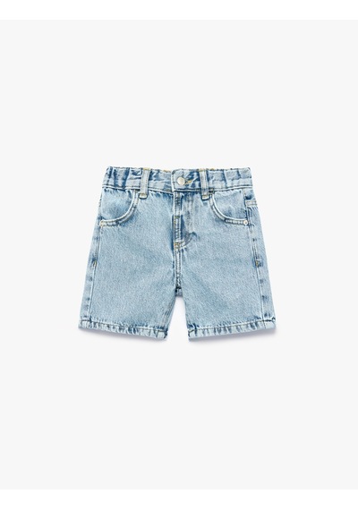 Koton Pamuklu Düğmeli Cepli Denim Şort Orta İndigo 6smb40023td