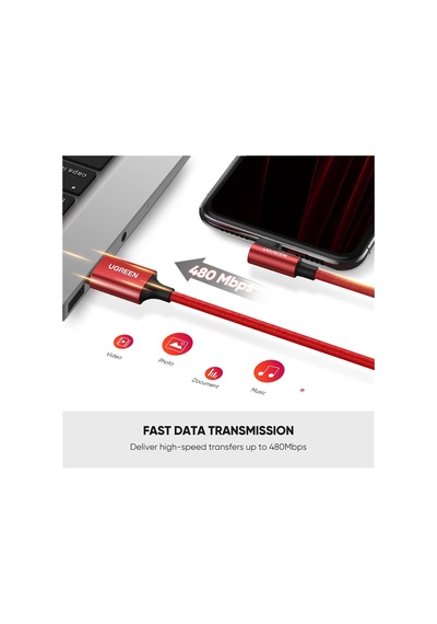 Örgülü 90 Lightning Apple Uyumlu iPhone Oyuncu Şarj Kablosu, Kırmızı, 1 Metre