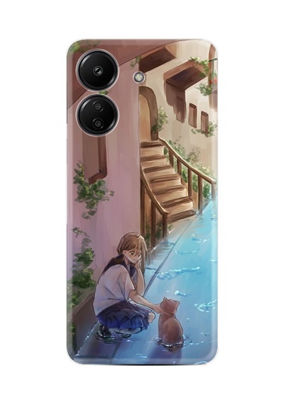 Xiaomi Redmi 13c Kılıf Desenli Silikon Platinium Series Cat And Girl 1808
