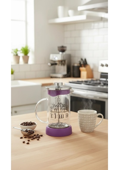 French Press - Filtre Kahve Ve Bitki Çayı Demliği 600 Ml Mor Çok Renkli