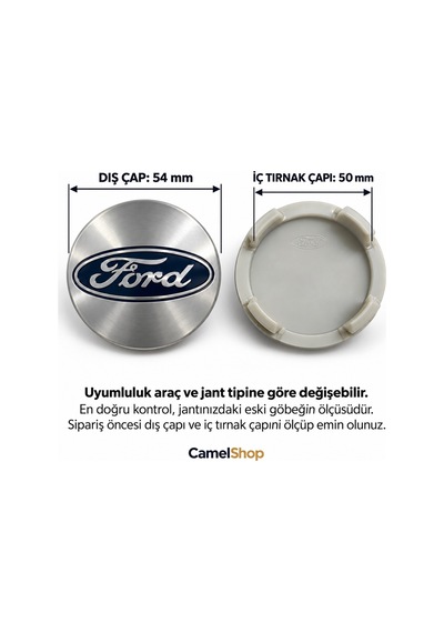 Ford Focus Fiesta Kuga Mondeo C-max Puma Uyumlu 54 Mm Jant Göbeği 4'lü Set Gri Mavi 50 Mm İç Tırnak Çapı Aftermarket - 936731325