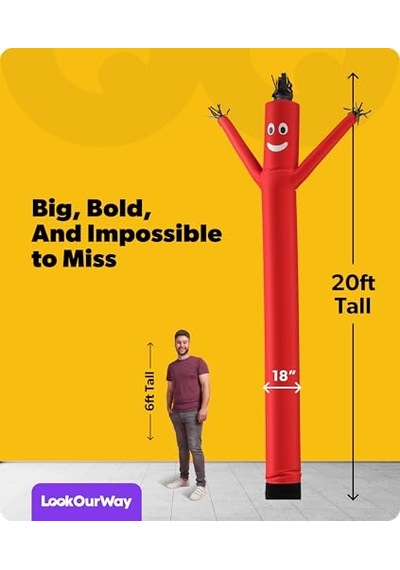 Inflatables Lookourway Air Dansçı Hoch Tube Man Şişirilebilir Sabitleme 20-feet 20'kırmızı Çok Renkli