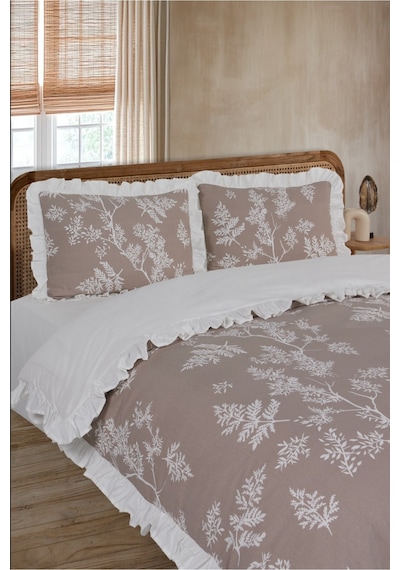 Uçkan Home %100 Pamuk Fırfırlı Çift Kişilik Nevresim Seti Bej --UH-00026