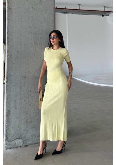 Denivy Düz Formlu Triko Maxi Elbise Dnv-000134 Sarı