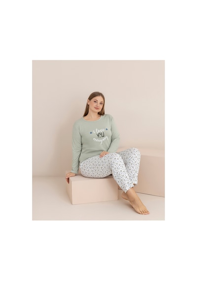 Rindahomewear Büyük Beden Süprem Uzun Kol Pijama Takımı Yeşil