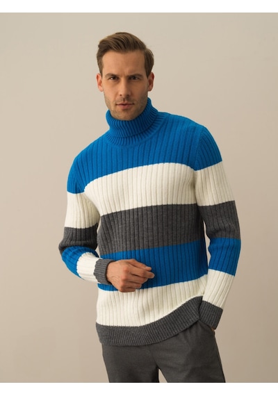 Xint Mavi Doğal Yün Dokulu Regular Fit Kazak 801757