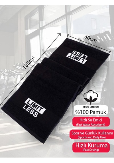 Spor Havlusu %100 Pamuklu 30x100cm Gym Fitness Havlusu Golf Boks Tenis Havlusu Siyah Beyaz