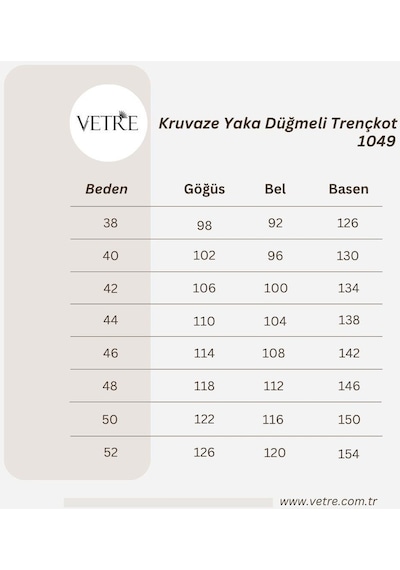 Vetre Kadın Büyük Beden Kruvaze Yaka Düğmeli Vizon Trençkot 1049 Vizon