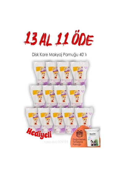 13 Al 11 Öde Lux Disk Kare Makyaj Pamuğu 40' Lı Ve Rosıe